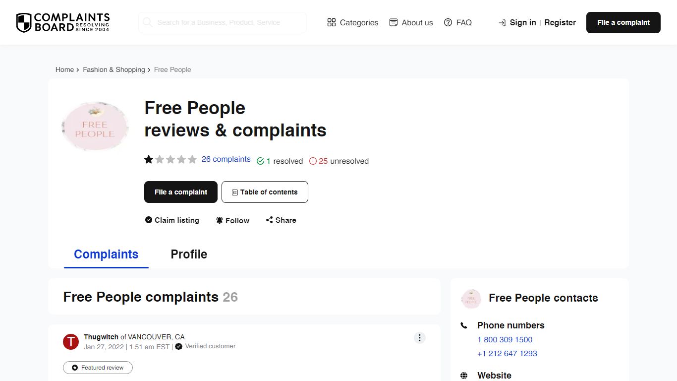 Free People: Reviews, Complaints, Customer Claims